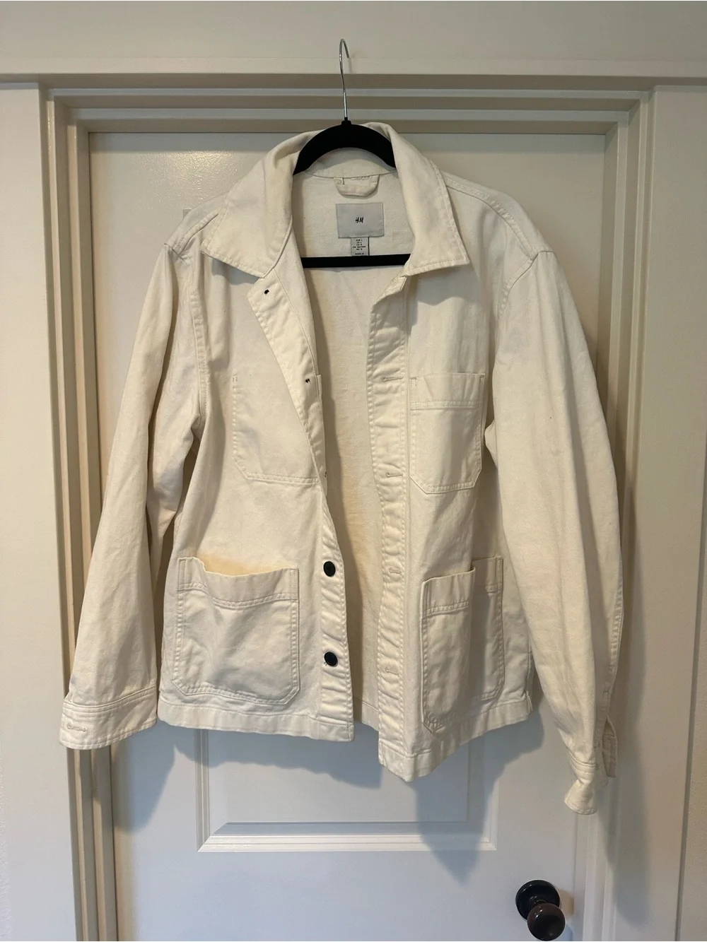 H&M Men’s Cotton Chore Jacket Utility Overshirt White Large